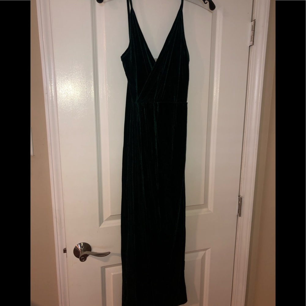 Forest green velvet wrap dress